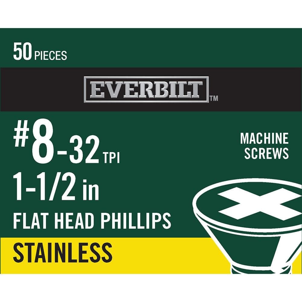 Everbilt #8-32 x 1-1/2 in. Phillips Flat Head Stainless Steel Machine Screw (50-Pack) (1)