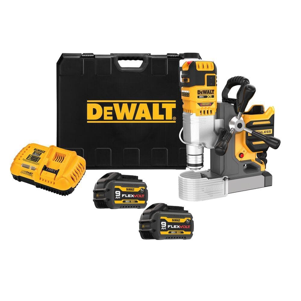 DEWALT 20V MAX XR Lithium-Ion Brushless Cordless 5/8 in. Magnetic Drill Press with (2) Flexvolt 9Ah Batteries, Charger and Case