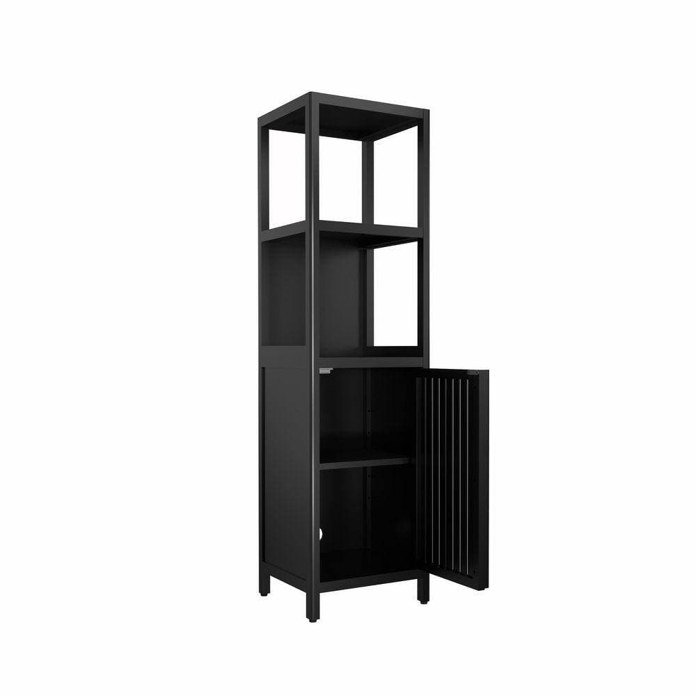 Otryad 14.2 in. W x 13 in. D x 52 in. H Black Bamboo Freestanding Linen Cabinet (2)