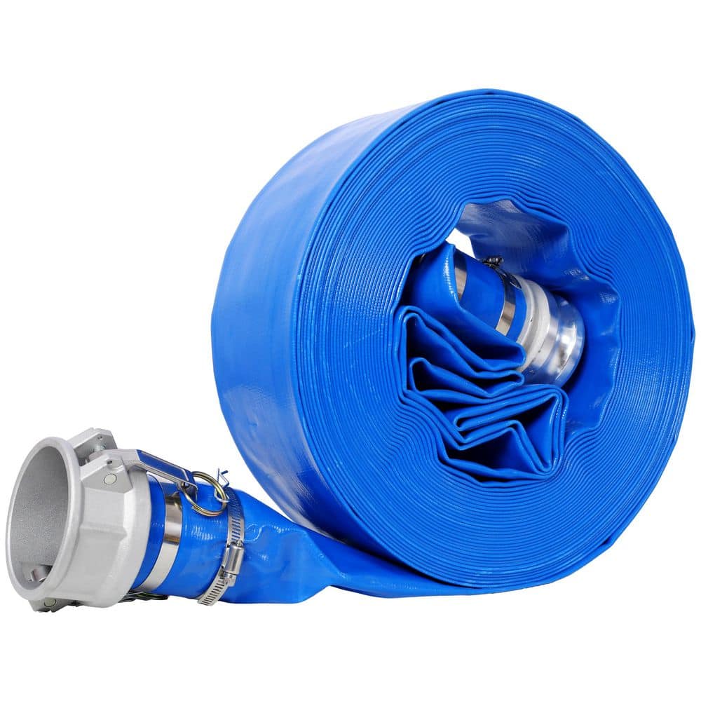 cadeninc Backwash Hose 4 in. x 100FT Heavy Duty Blue PVC Lay Flat Water Discharge Pump Hoses w/Aluminum Camlock C and E Fittings