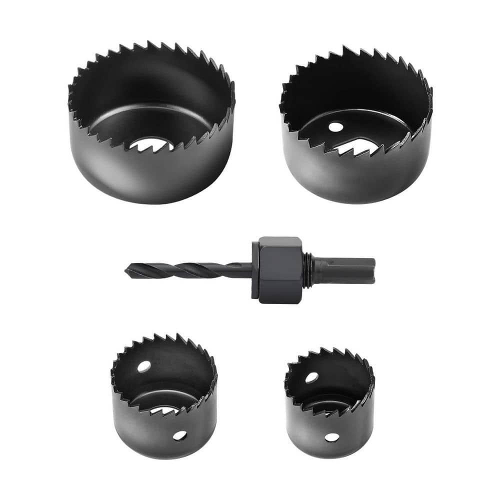 Unbranded 5-Piece Hole Saw Set 1-1/4 to 2-1/8 for Wood Plastic PVC Drywall with Mandrel Carbon Steel Precision Cutting (1)