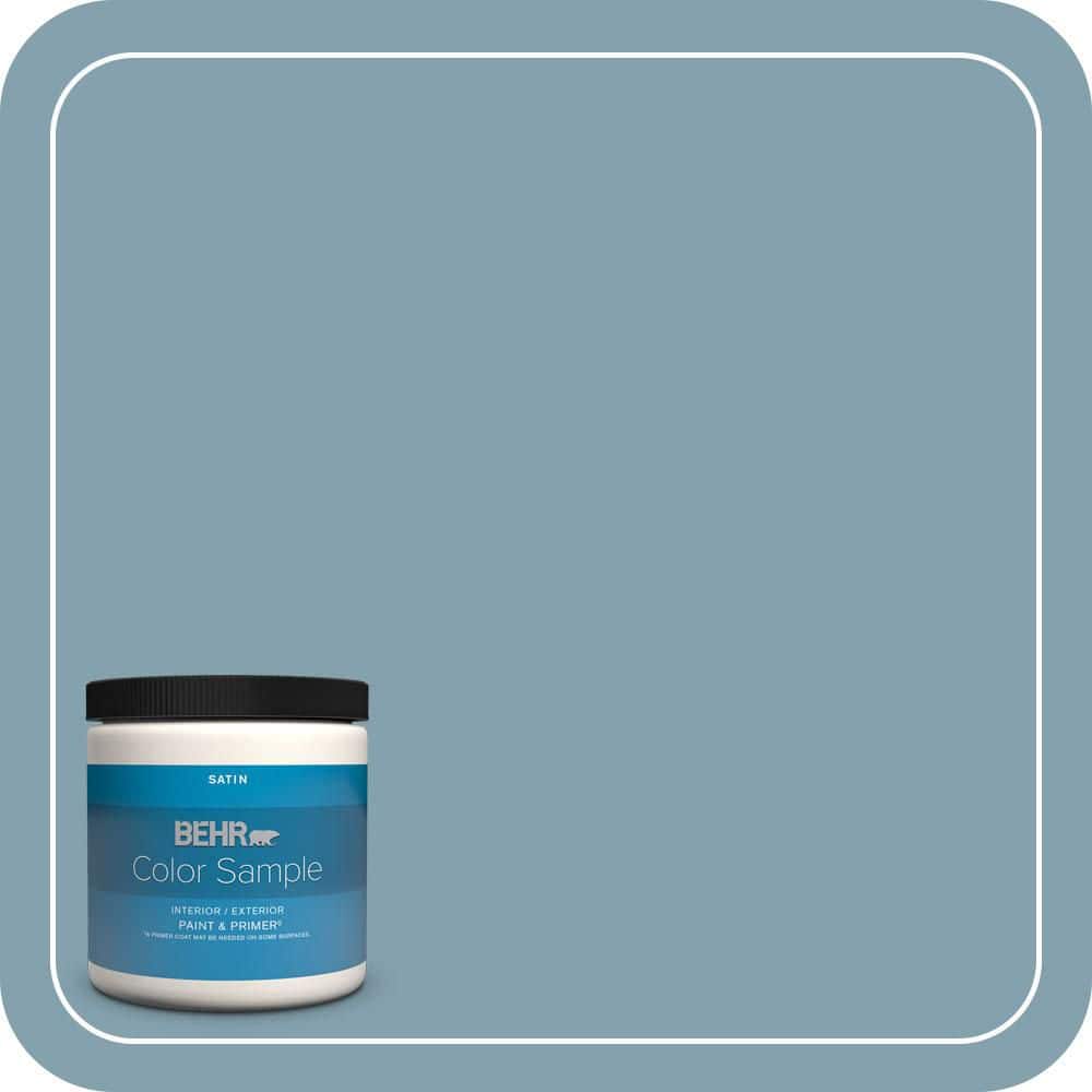 BEHR PREMIUM PLUS 8 oz. #T14-14 Cloisonne Blue Satin Enamel Interior/Exterior Paint & Primer Color Sample