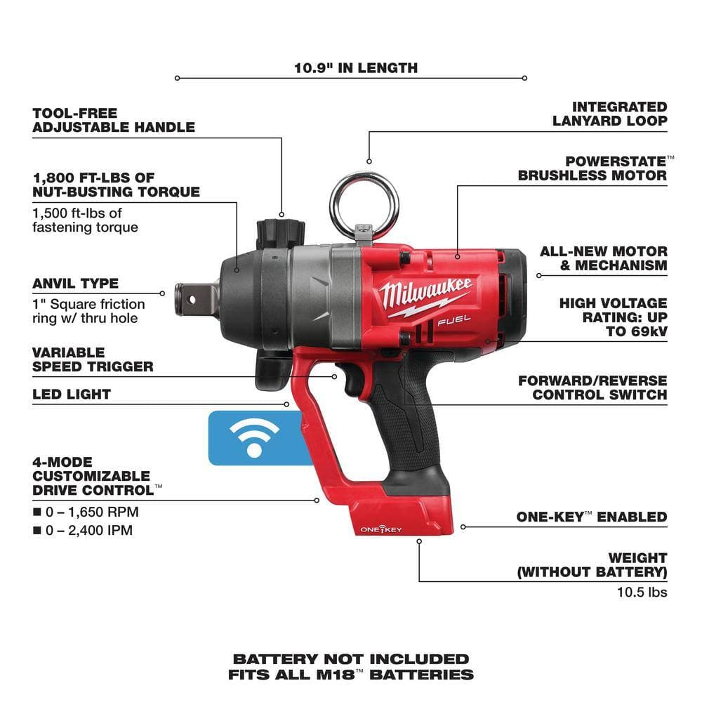 Milwaukee M18 FUEL ONE-KEY 18V Lith-Ion Brushless Cordless 1 in. Impact Wrench w/ Friction Ring, M18 Grinder, & Breaker Bar (3)