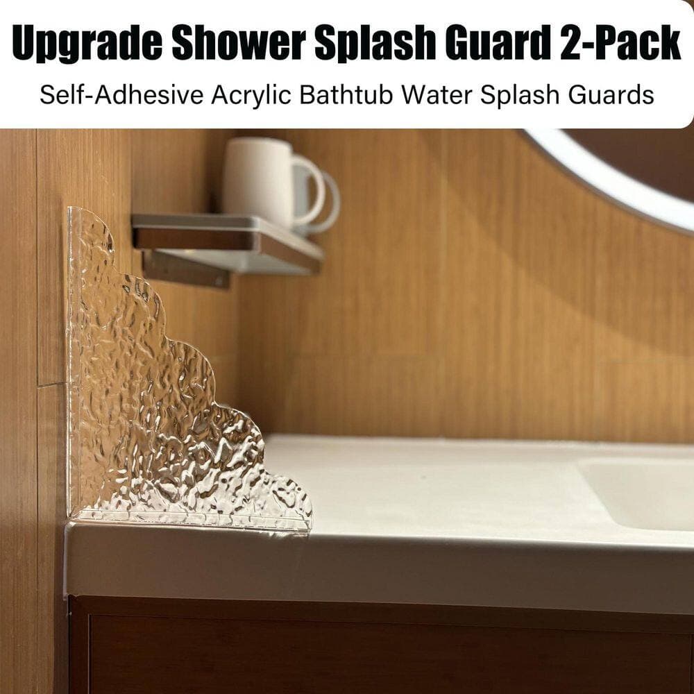 Anqtovp 2-Pack Clear Acrylic Bathroom Splash Guard Series 8.5 in. W x 7.4 in. L White Waterproof Tub Accessory (3)