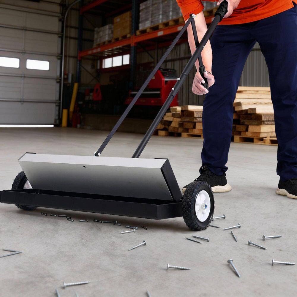 Tatayosi 24 in. Black Rolling Magnetic Pick-Up Sweeper, Heavy Duty Push-Type with Release, for Nails Needles Screws Collection (2)
