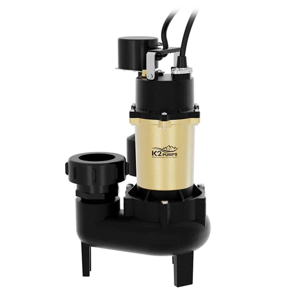 K2 1/2 HP Heavy-Duty Cast Iron Sewage Pump with Piggyback Vertical Switch