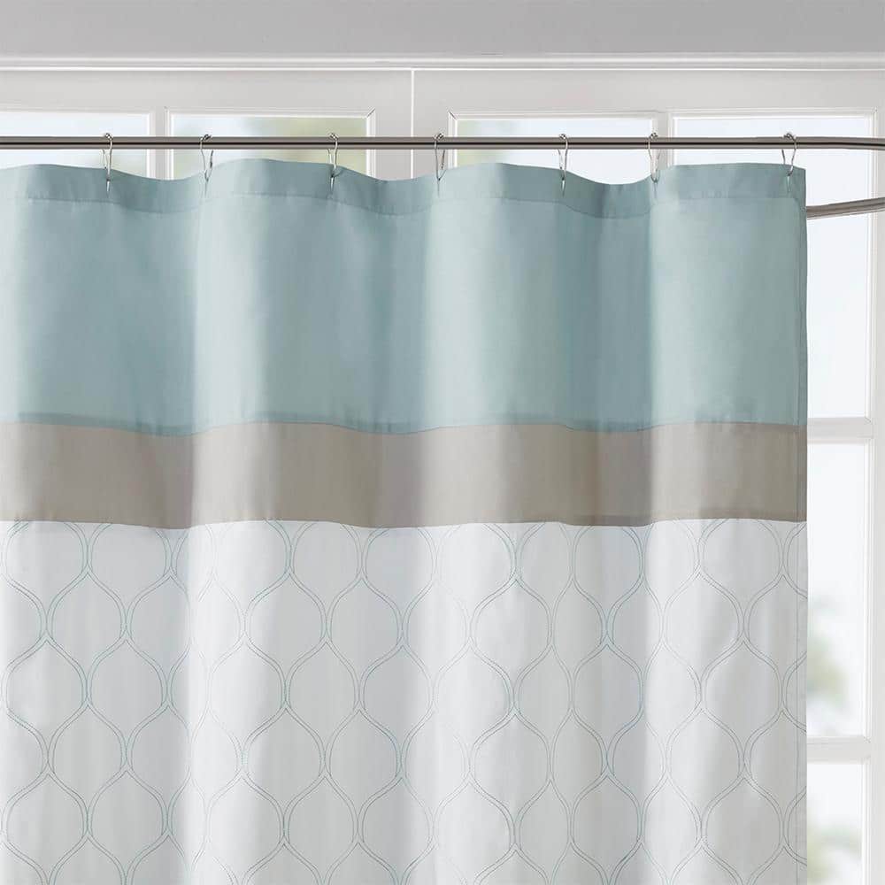 Unbranded Printed and Embroidered 72 in. W x 72 in. L Polyester Microfiber Shower Curtain in Light Blue (2)