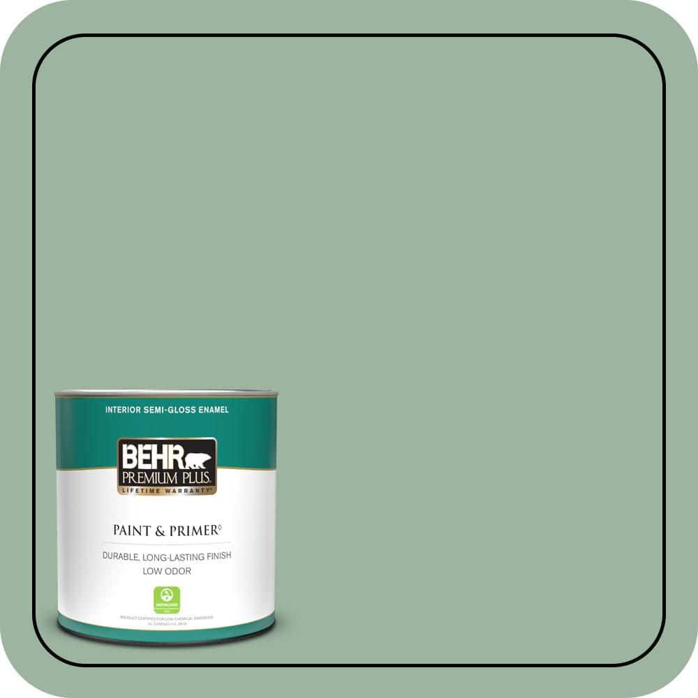 BEHR PREMIUM PLUS 1 qt. #S410-4 Copper Patina Semi-Gloss Enamel Low Odor Interior Paint & Primer