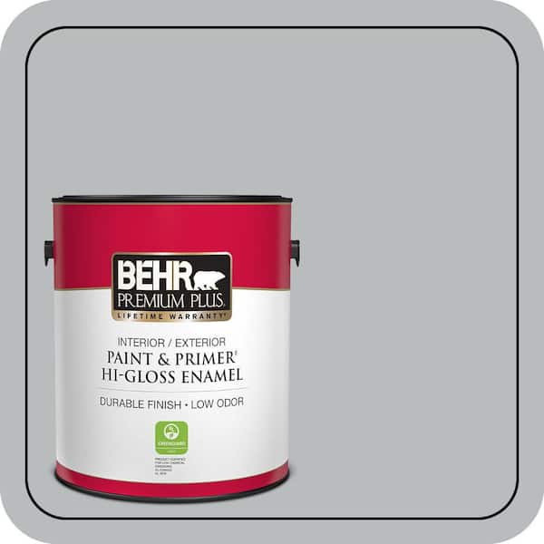 BEHR PREMIUM PLUS 1 gal. #PPU18-05 French Silver Hi-Gloss Enamel Interior/Exterior Paint & Primer (2)