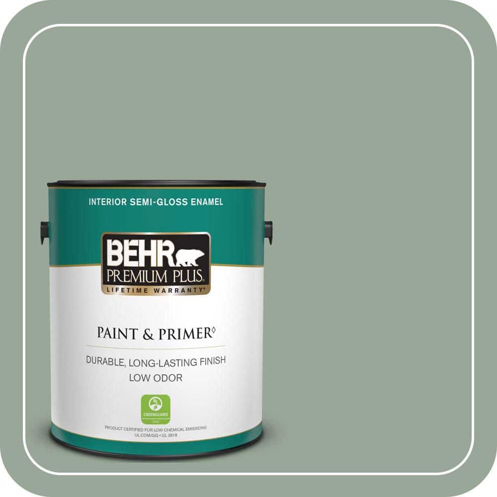 BEHR PREMIUM PLUS 1 gal. #MQ6-17 Green Trellis Semi-Gloss Enamel Low Odor Interior Paint & Primer