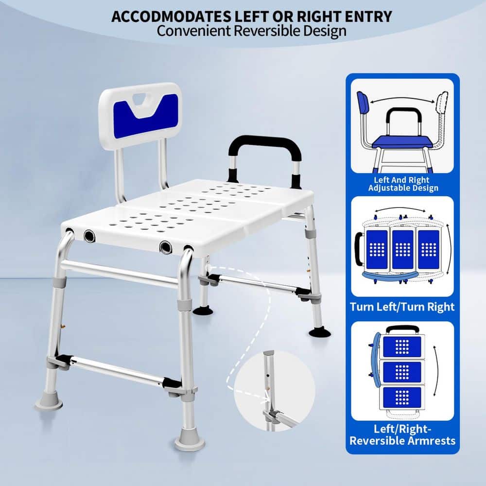Numhew Heavy Duty Bath and Shower Bench with Adjustable Height and Reversible Backrest, Sliding Shower Chair, Bathtub Chair (2)