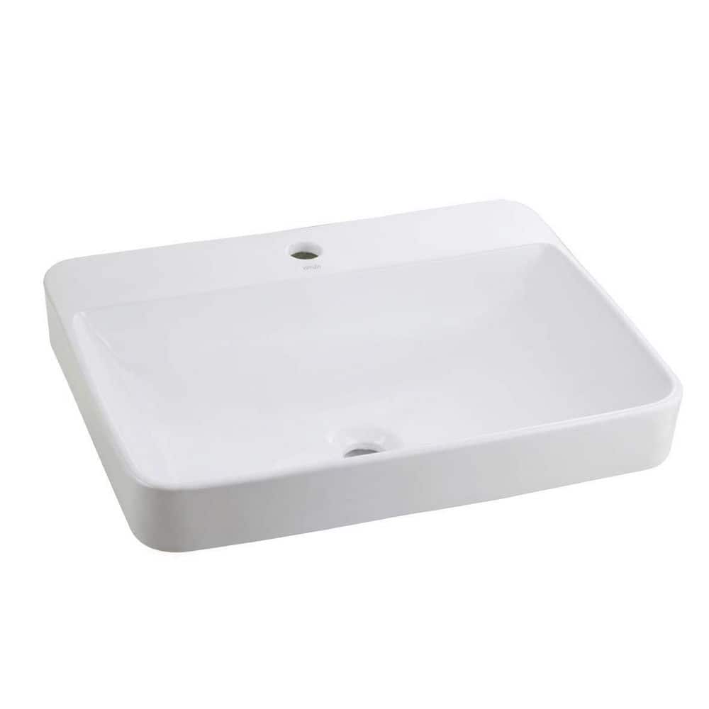 Yingze 23 in. Rectangle Drop-In Ceramic Bathroom Sink in White with Faucet Hole