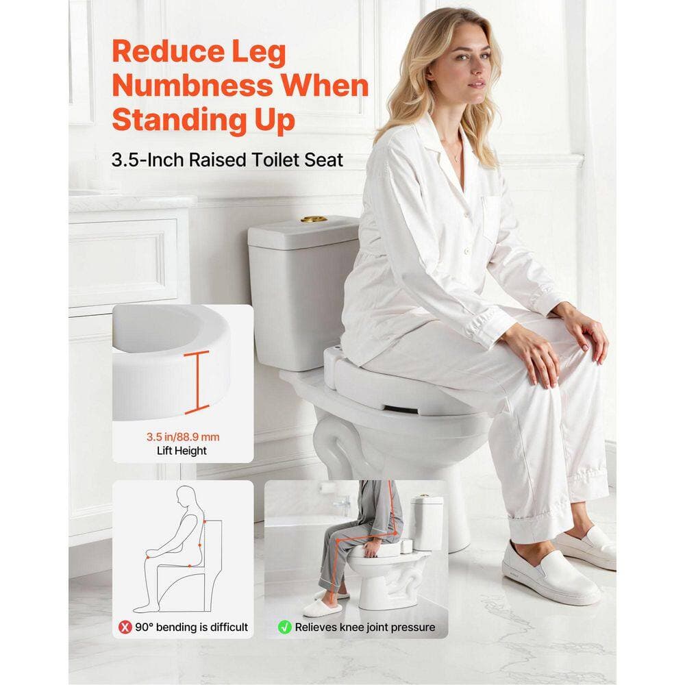 VEVOR Raised Toilet Seat, 300 lbs. Capacity, 3.5 in. Lift Height, Commode Elevated Toilet Seat Riser with Enlarged Opening (2)