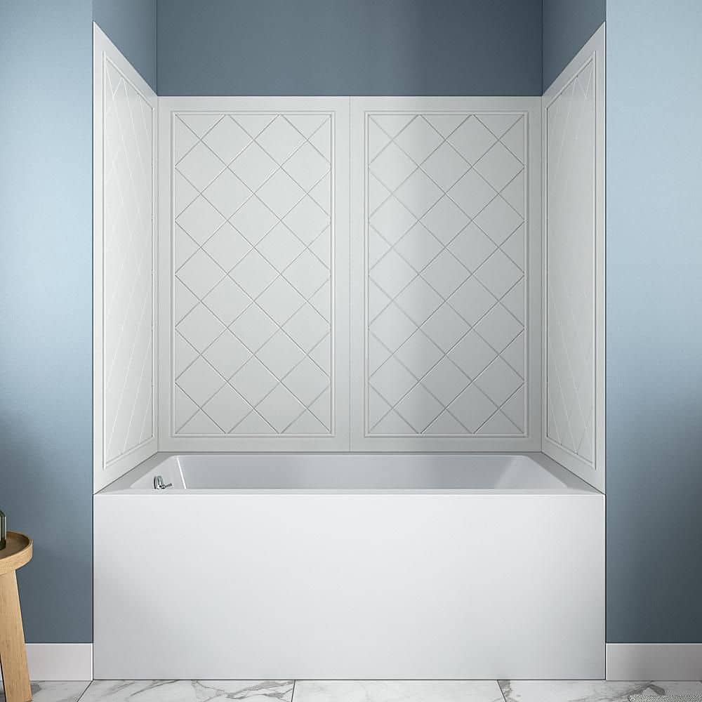 Streamline DSH-1160-109 32 in. L x 60 in. W x 55 in. H 4-Piece Glue-Up Alcove Bathtub Wall Surround in White Tile Finish (1)