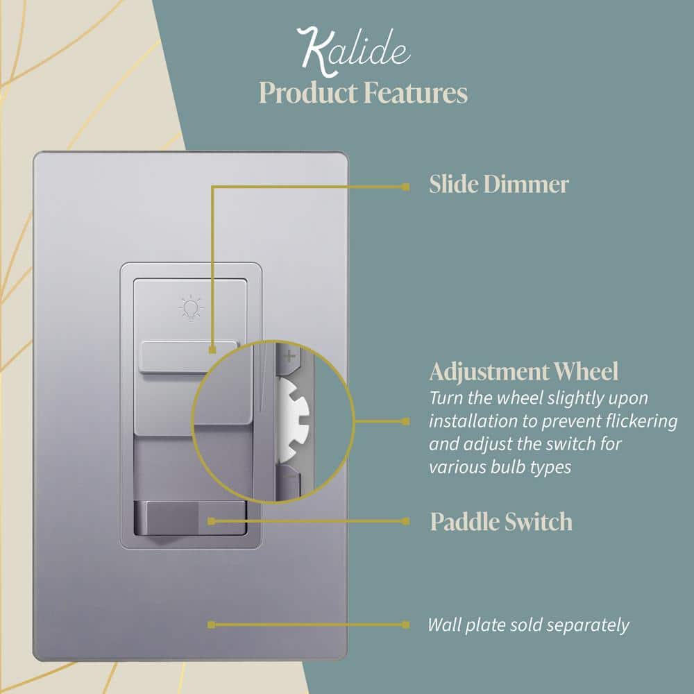 TOPGREENER Kalide 200-Watt 3-Way Slide Dimmer Light Switch With On/Off Button, No Neutral, Silver (3-Pack) (2)