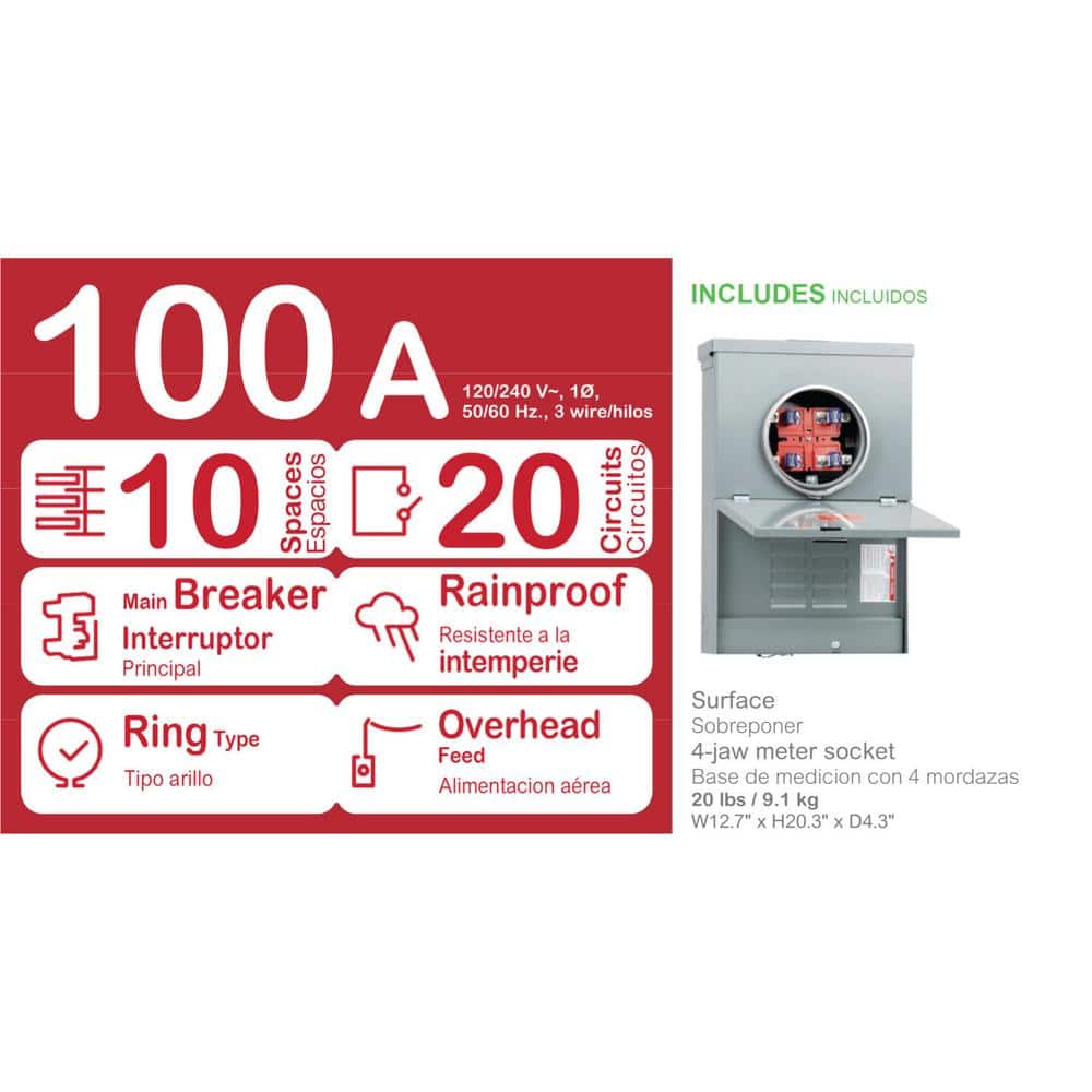 Square D Homeline 100 Amp 10-Space 20-Circuit Outdoor Ring-Type Overhead Main Breaker CSED (2)