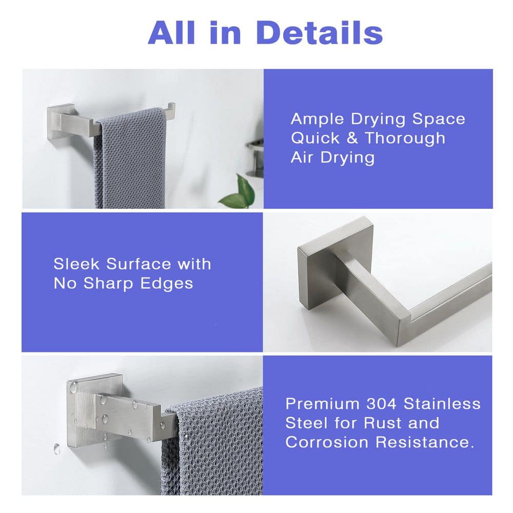 ATKING Bath 9 in. Wall Mounted Towel Bar Stainless Hand Towel Bar Towel Holder in Brushed Nickel (2)