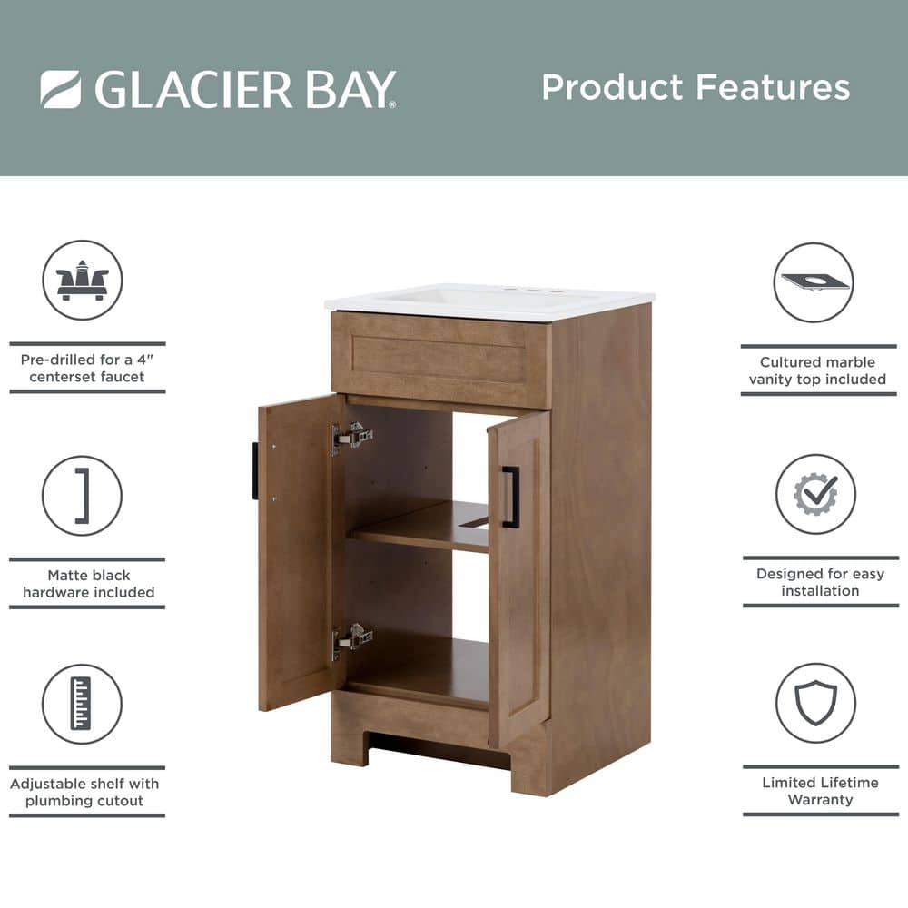 Glacier Bay Lyton 19 in. Single Sink Sand Freestanding Bath Vanity with White Cultured Marble Top (Assembled) (4)