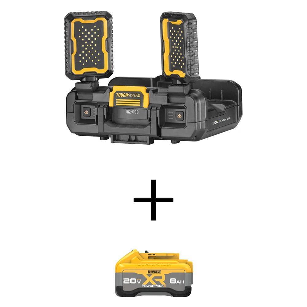 DEWALT Tough System 2.0 Flex Volt 20V/60V Lithium-Ion Cordless 4000 Lumen LED Adjustable Panel Work Light 8Ah Battery (1)