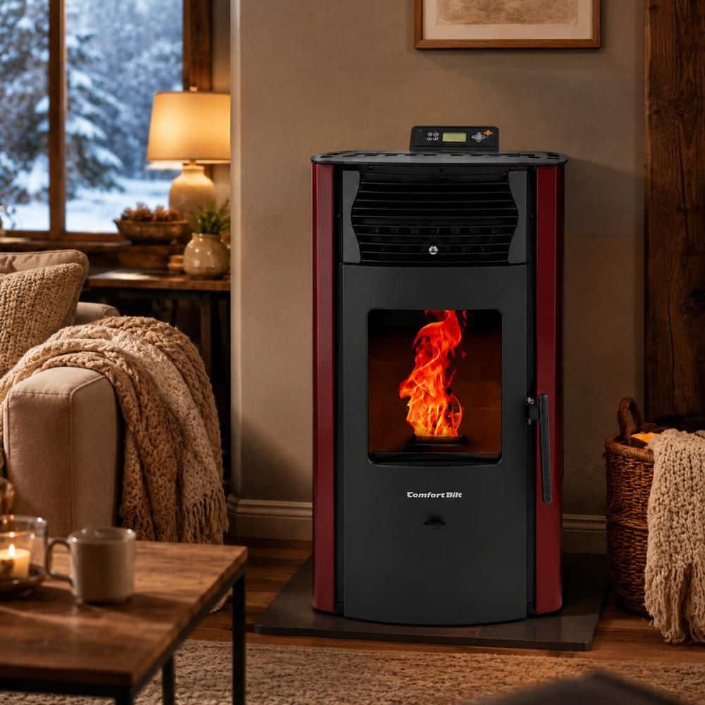 ComfortBilt 2,200 sq. ft.  Pellet Stove with a 47 lbs. Hopper in Burgundy (2)