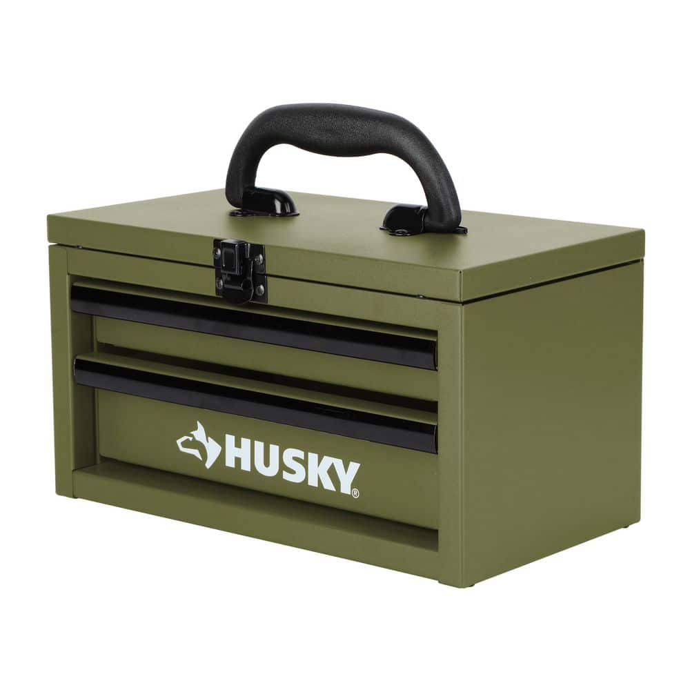 Husky 10 in. Army Green Metal Mini Portable Tool Box with 2-Drawers