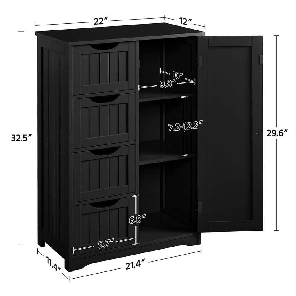 Cubilan 22 in. W 12 in. D 32.5 in. H Bathroom Linen Cabinet Floor Storage Cabinet with 1 Cupboard and 4 Drawers (4)