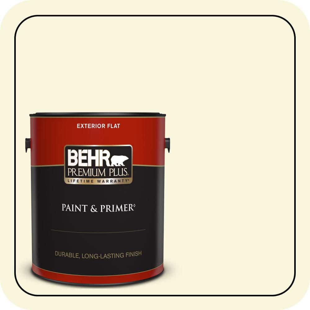 BEHR PREMIUM PLUS 1 gal. #W-B-420 White Hydrangea Flat Exterior Paint & Primer