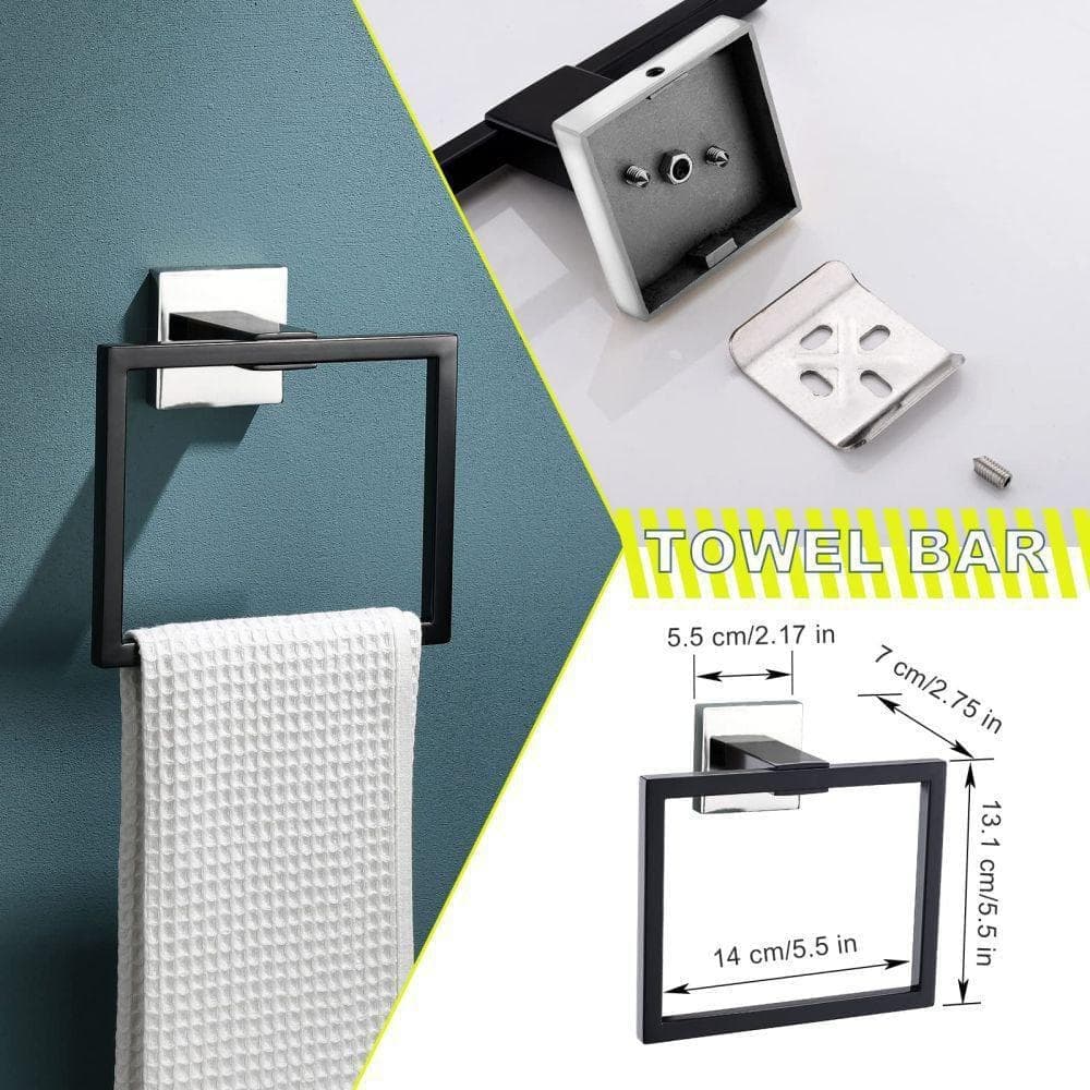 Dracelo 4-Piece Bath Hardware Set with Towel Ring Toilet Paper Holder Towel Hook and Towel Bar (3)