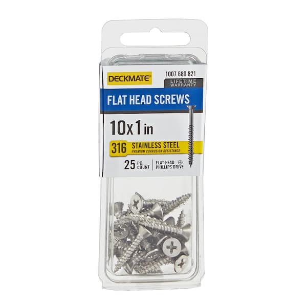 DECKMATE Marine Grade Stainless Steel #10 X 1 in. Flat Head Phillips Screw (25 Pieces) (2)