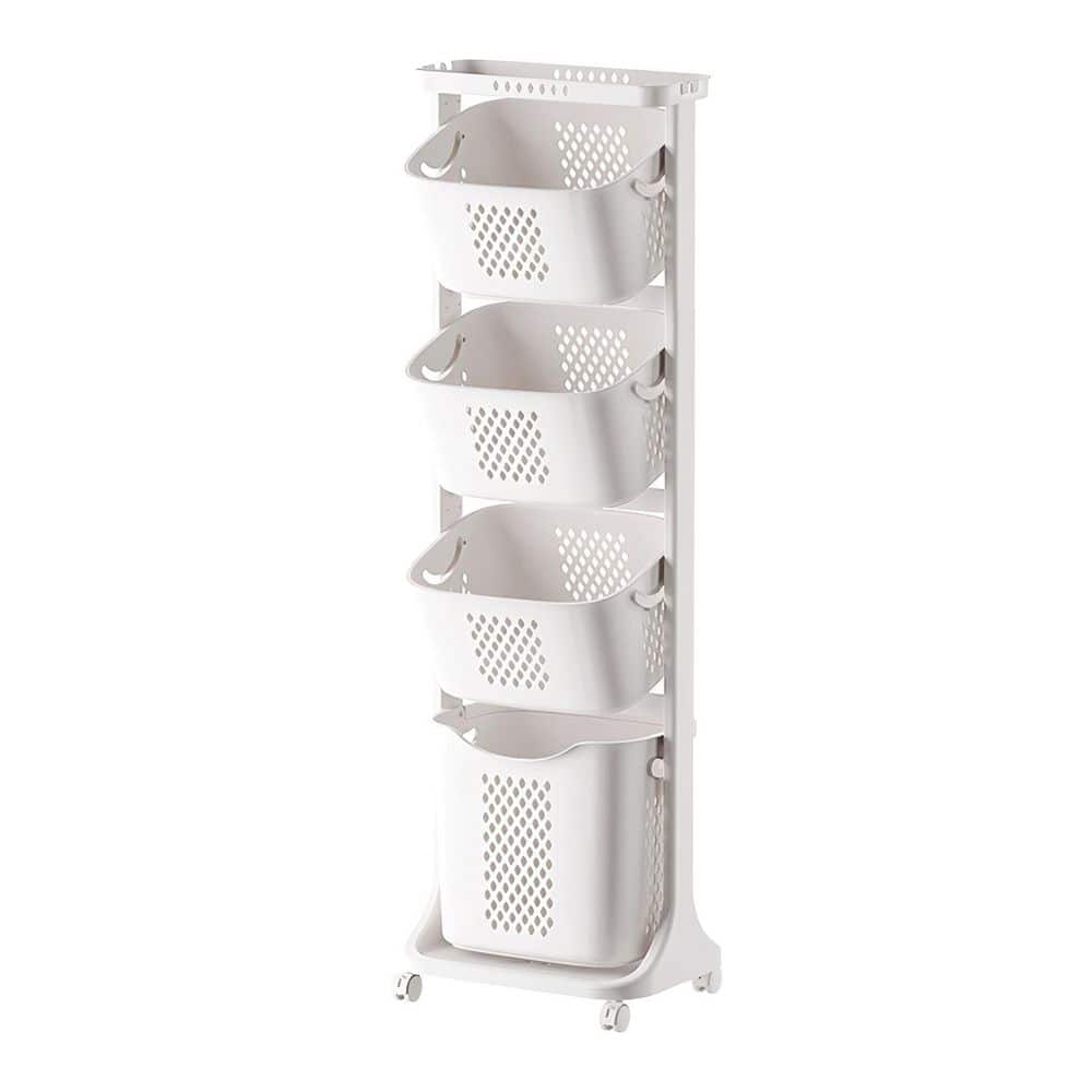 Tahanbath 4-Tier Shower Caddy Rolling Laundry Hamper-Large Capacity Divided Clothes Organizer in White (1)