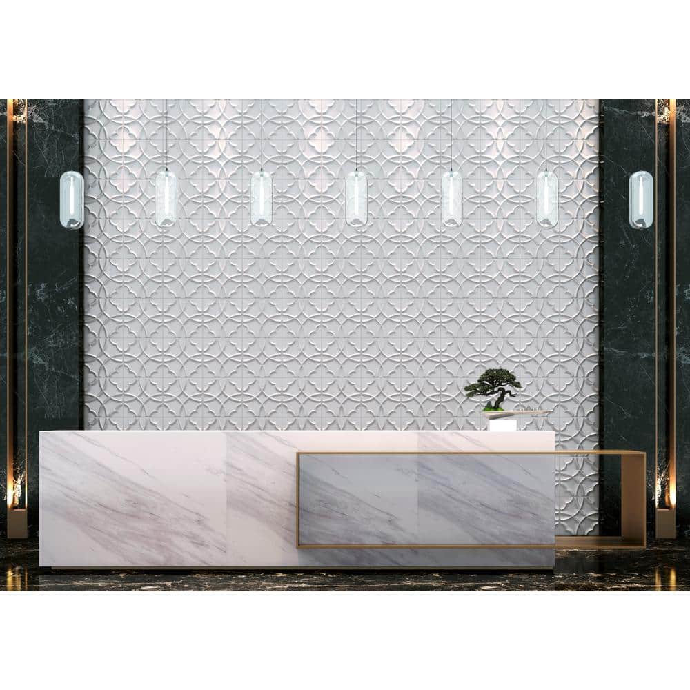 Dundee Deco Falkirk Fifer 20 in. 20 in. Paintable Off White Quatrefoil Clover Fiber Decorative Wall Paneling (5-Pack) (3)