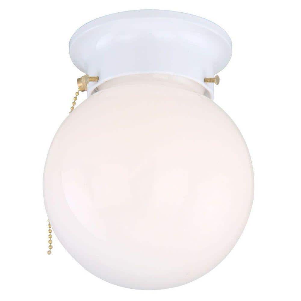 Hampton Bay 6 in. 1-Light White Globe LT Flush Mount with Pull Switch (2)