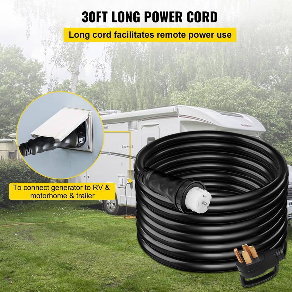 SKYSHALO 30 ft. STW 6/3 + 8/1 50 Amp 125/250V NEMA 14-50P to SS2-50R Locking Connector Generator Extension Cord (3)