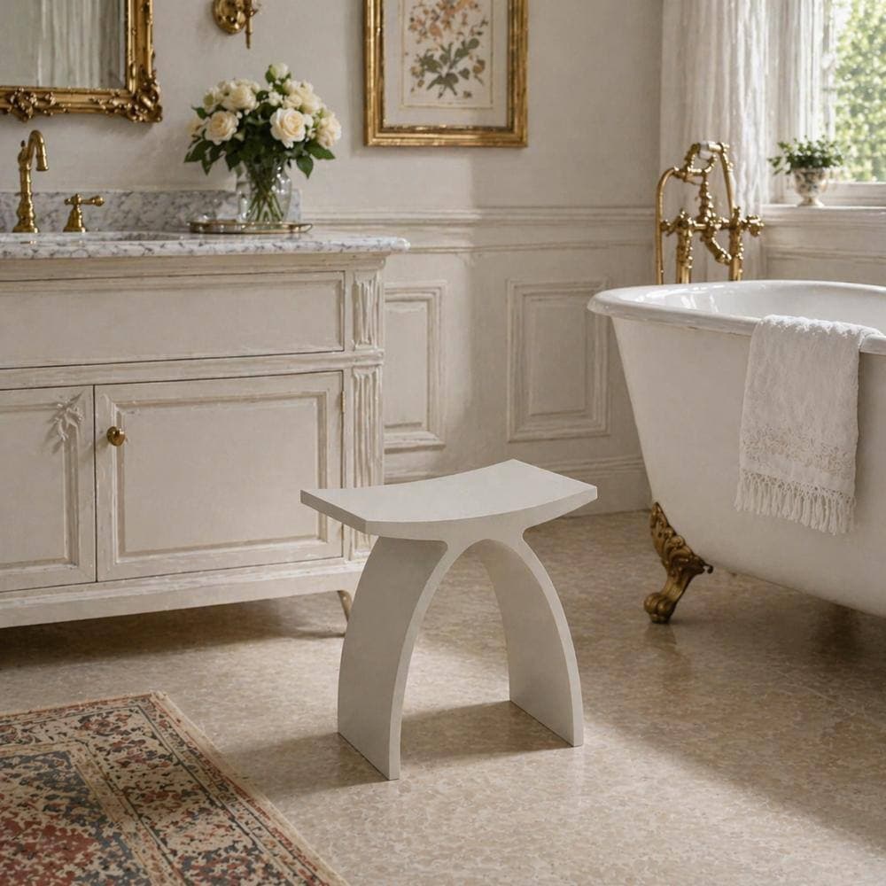 Unbranded Solid Surface Shower Seat in Matte White – Durable, Ergonomic Bath Stool for Shower Comfort (2)
