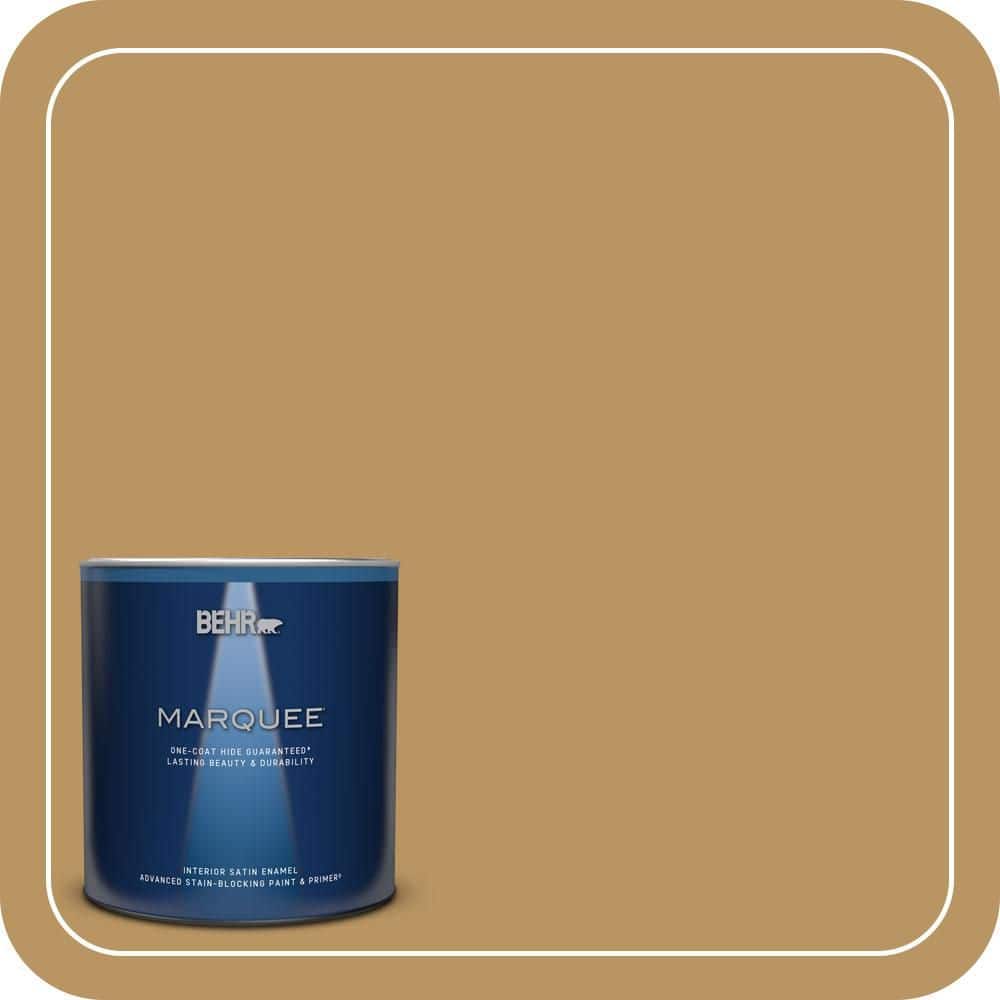 BEHR MARQUEE 1 qt. #S300-5 Spiced Mustard Satin Enamel Interior Paint & Primer