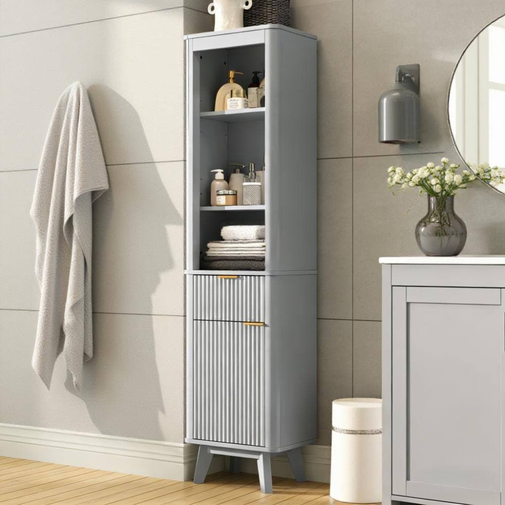 YSQCAR 15.75 in. W x 11.61 in. D x 68 in. H Freestanding Gray Linen Cabinet with Adjustable Shelves and One Drawer & Door (2)