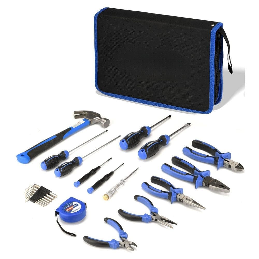 Laybus 24-Piece Household Tool Kit, Repair Hand Tool Set Bag with Hammer, Screwdriver,Pliers, Wrench Set, Storage Bag (1)