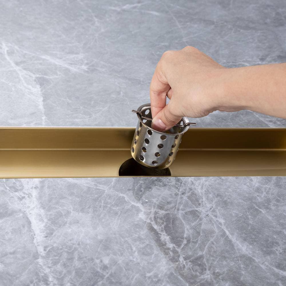 Tahanbath 2.75 in. W x 24 in. D Grid Shower Drain Stainless Steel Decorative Drain Cover with Brushed Gold (2)