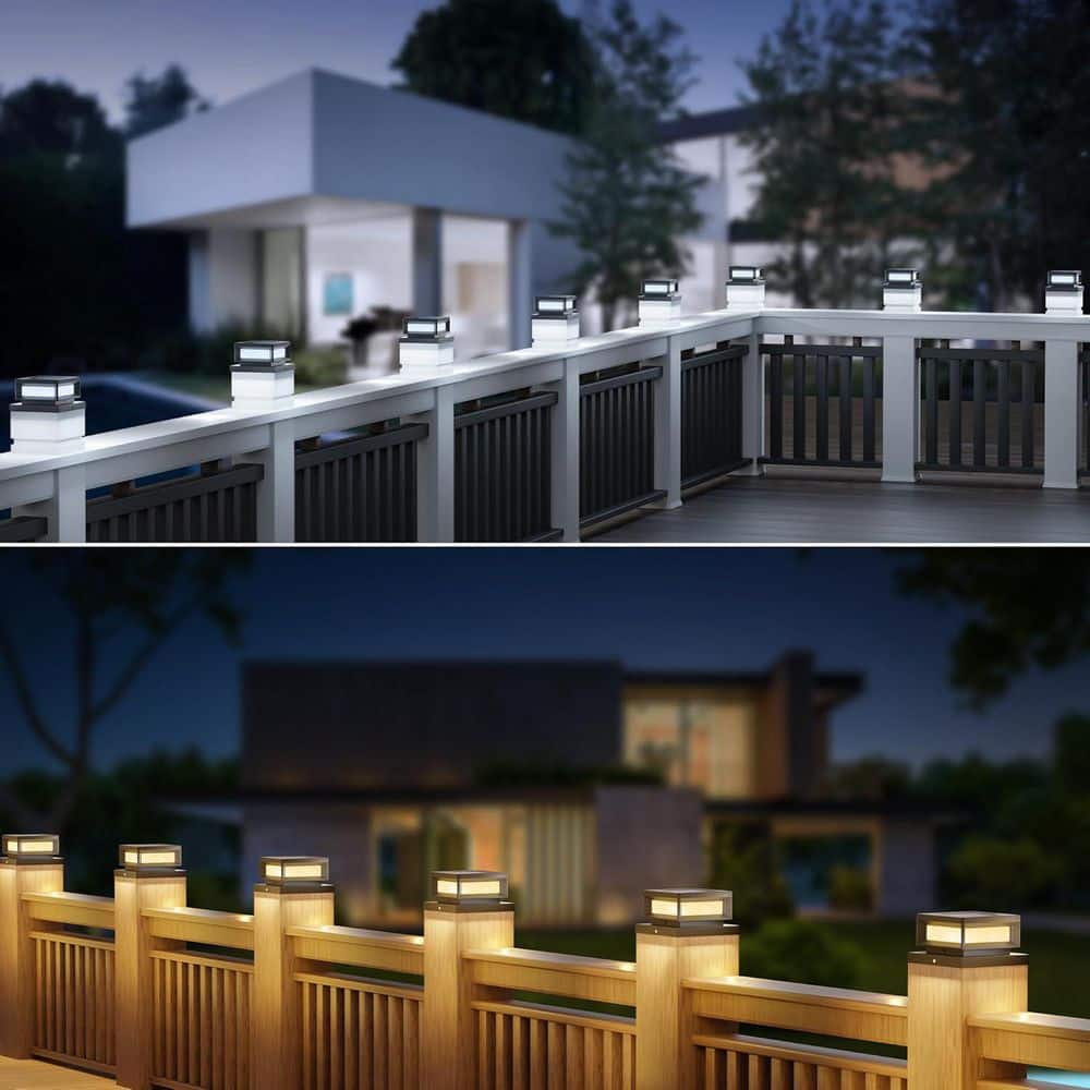 Afoxsos 12 Pack Black Solar Powered Post Cap Lights for 4 x 4/6 x 6 Wood Vinyl Posts Outdoor Waterproof Deck Fence Patio Porch (2)