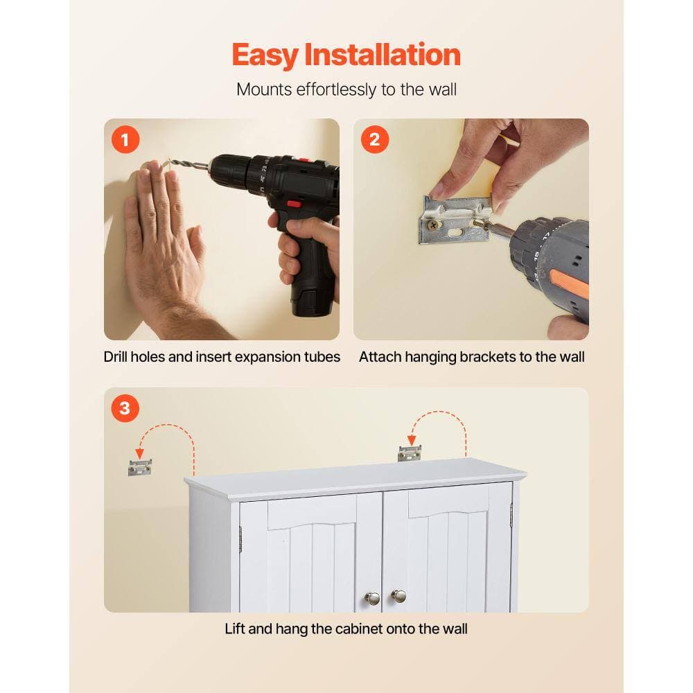 HONGGE White Bathroom Wall Cabinet, 2 Doors with Shelf, Open Partition and Towel Bar, Over-the-Toilet Storage Organizer (3)