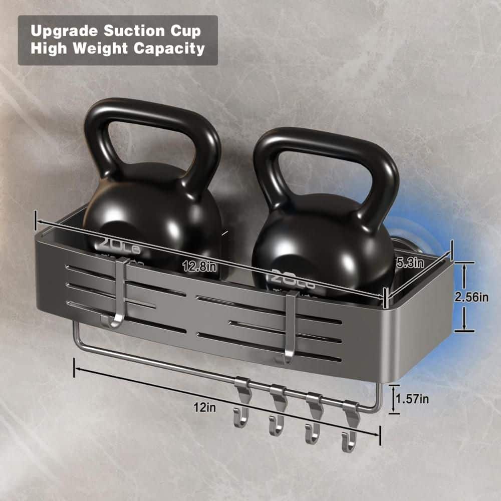 Numhew 2-Pack Removable Shower Shelves for Inside Shower with Towel Bar and Hooks, Shower Shelf Storage Rack, No Drilling, Gray (2)