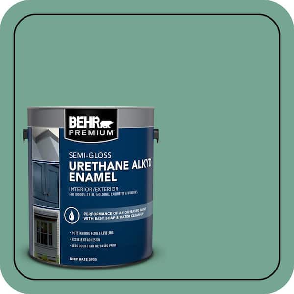 BEHR PREMIUM 1 gal. #M420-5 Free Green Urethane Alkyd Semi-Gloss Enamel Interior/Exterior Paint (2)