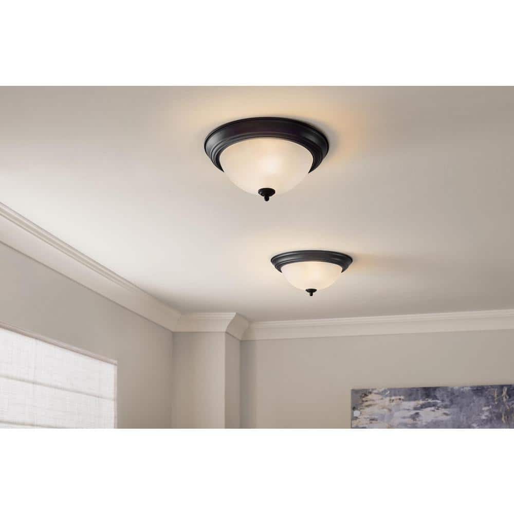 PRIVATE BRAND UNBRANDED 12.75 in. 2-Light Black Flush Mount Ceiling Light Fixture with Frosted Glass Shade (2-Pack) (2)