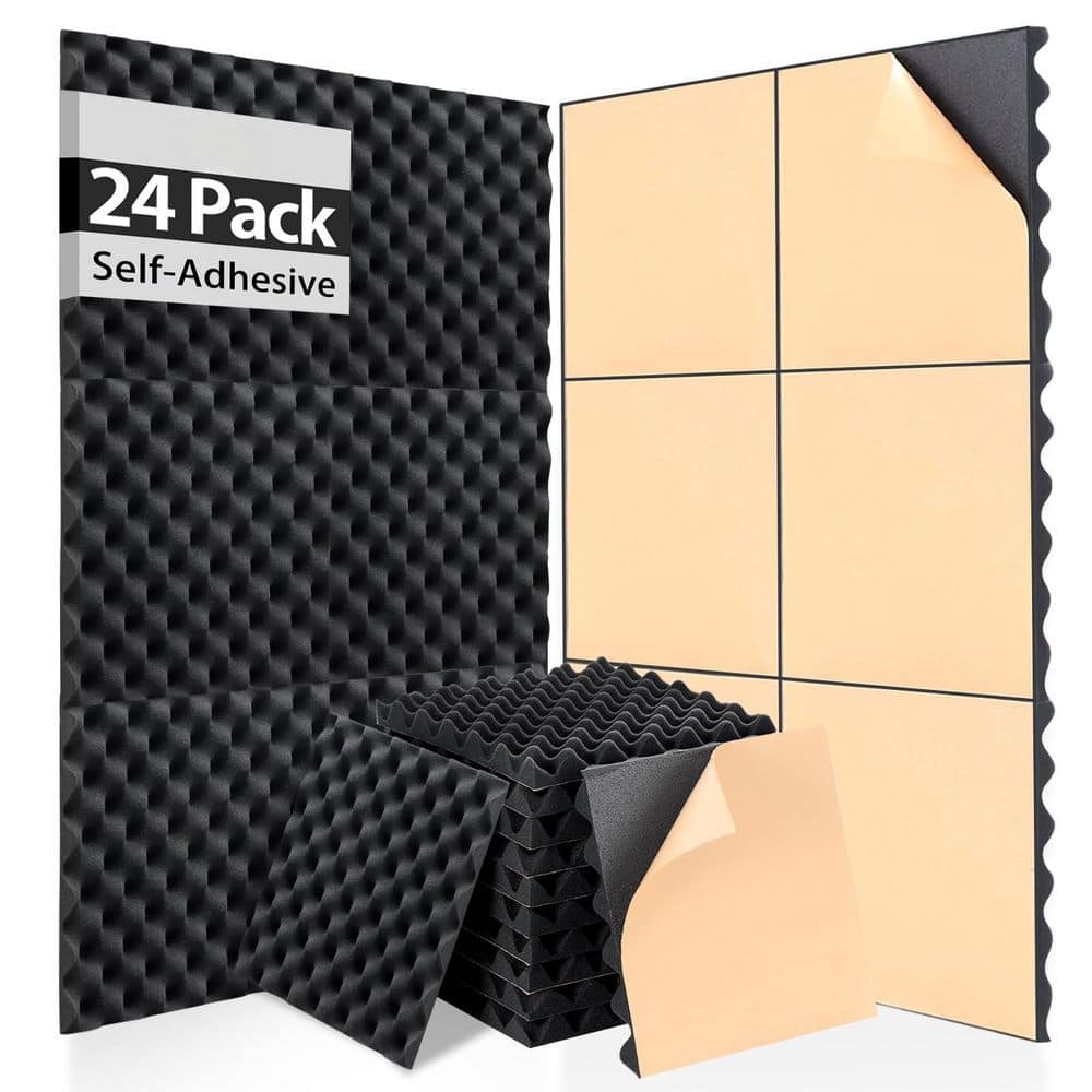 Laybus 12 in. x 12 in. x 1.2 in. Sound Proof Foam Panels (24-Pack), Self Adhesive Acoustic Panels, Egg Crate Soundproof (1)