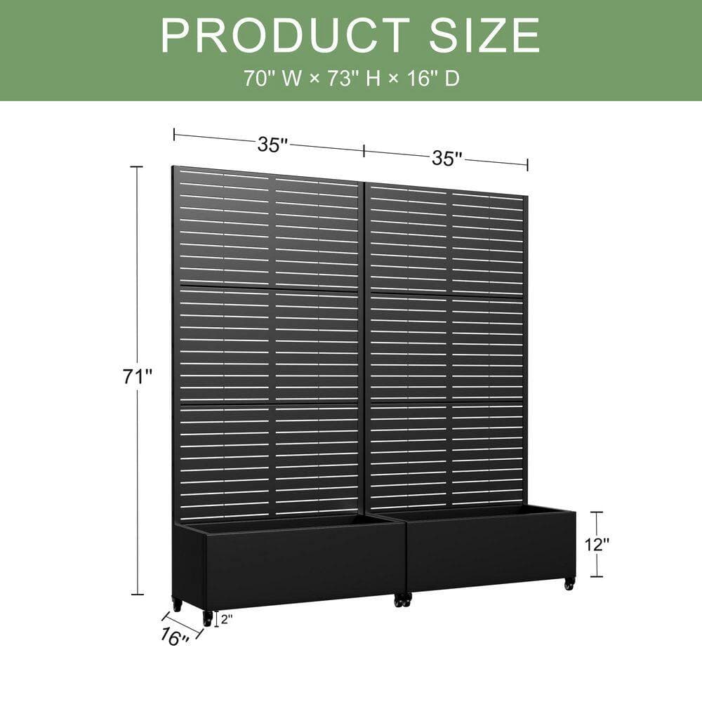 Dovelina Set of 2-73 in. x 16 in. x 35 in. Black Metal Iron Planter Box with Attached Trellis for Climbing Vegetation (2)
