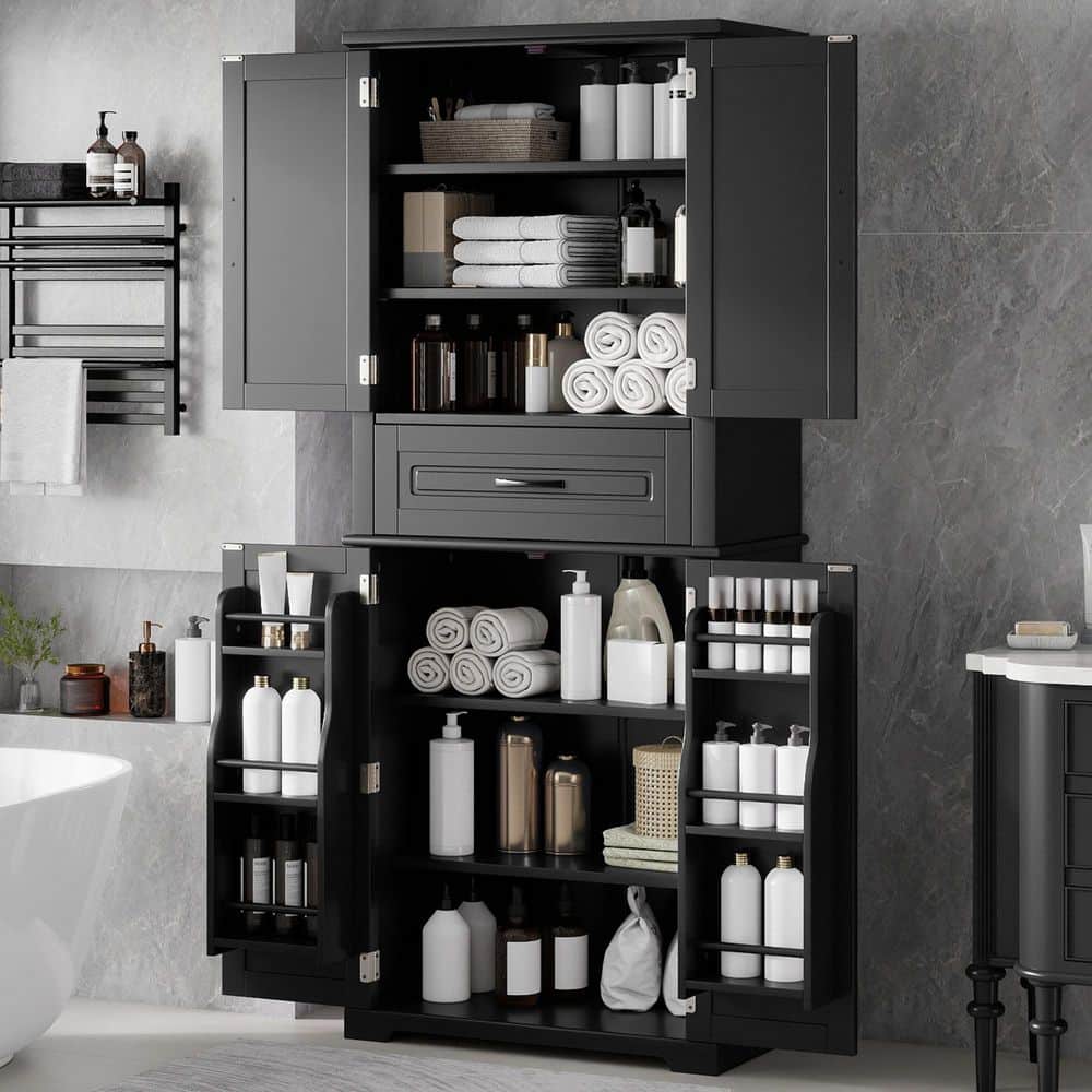 Boosicavelly 30 in. W 15.7 in. D 72 in. H MDF Freestanding Linen Cabinet with Adjustable Shelf (4)