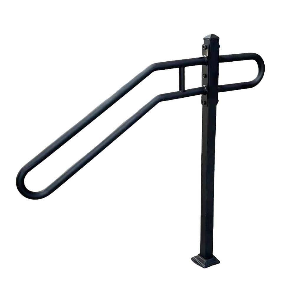 Angel Sar 31.5 in. 9.5 in. L x 35.5 in. H SinglePost WroughtIronHandrails OutdoorStairRailing for 3Steps Garage EntrancePorchBlack
