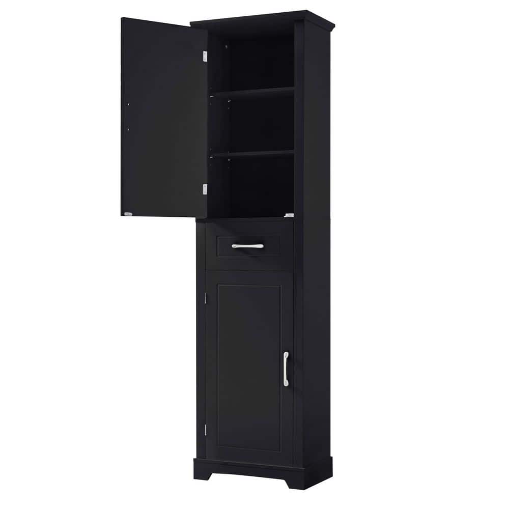 Unbranded 20 in. W x 11.8 in. D x 72.5 in. H Black Linen Cabinet with Adjustable Shelves