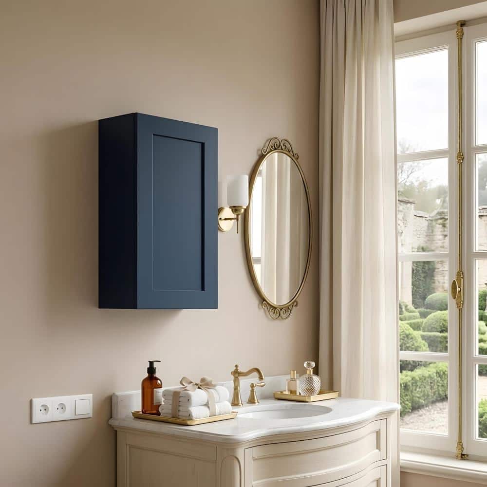 Zuvandra 21"Wx12"Dx36"H Solid Wood Bathroom Wall Cabinet with Doors and Adjustable Shelves, Navy Blue (1)