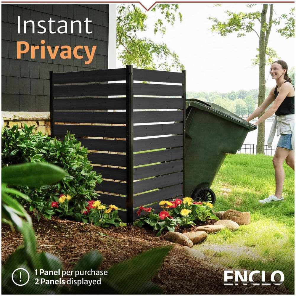 Enclo Privacy Screens Concord 5 ft. H x 3.2 ft. W Charcoal Cedar Wood Slatted Panel Flat Top Privacy Fence Screen 1-Panel (3)